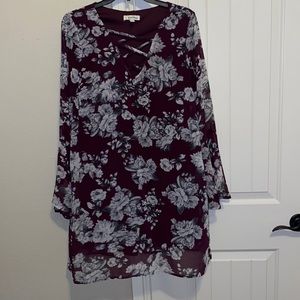 Maroon and White Floral Dress